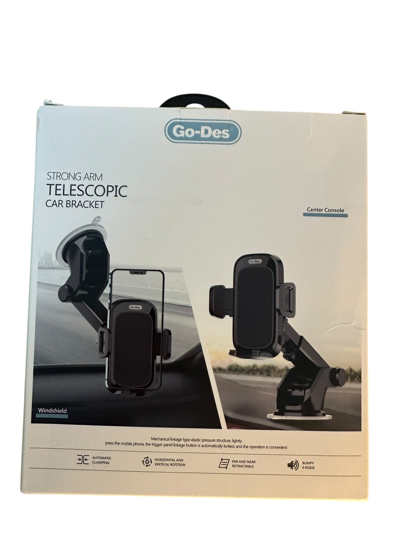 The Go-Des GD-HD692 is a 2-in-1 car phone holder designed for secure mounting on either the center console or windshield. - Image 2