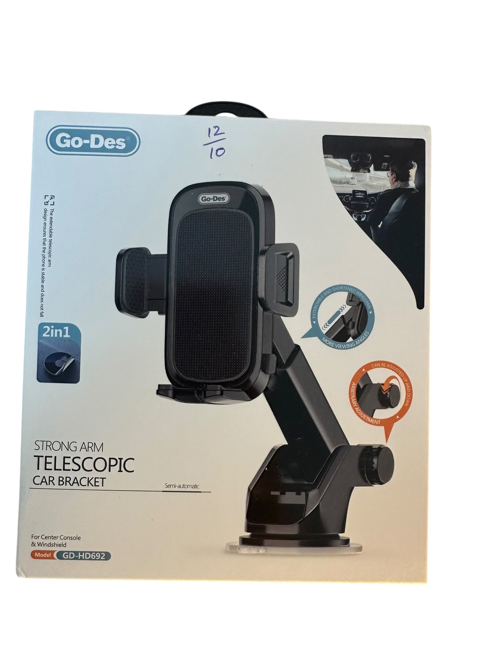 The Go-Des GD-HD692 is a 2-in-1 car phone holder designed for secure mounting on either the center console or windshield. - Image 3